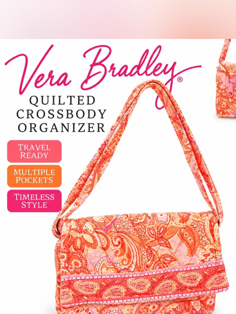 Vera Bradley Orange Paisley Quilted Crossbody Organizer